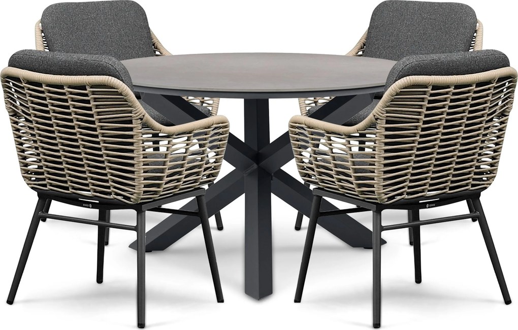 Tuinset Ronde Tuintafel 4 personen 120 cm Rope Grijs Coco Antoni/Xento