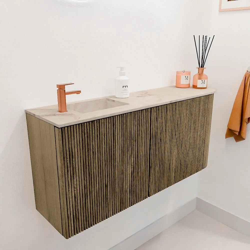 Mondiaz Joya DLux 90cm toiletmeubel ronding rechts dusk met wastafel faye links 1 kraangat frappe