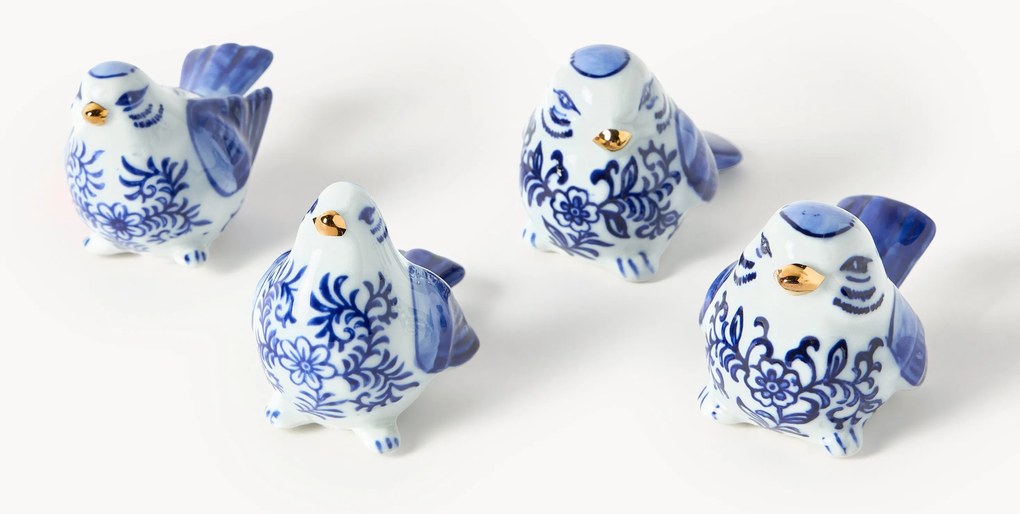 Handbeschilderde decoratieve objecten Blue Bird, 4-delig