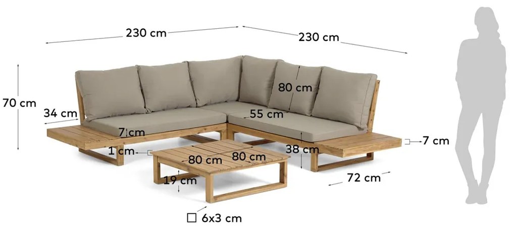 Kave Home Flaviina Loungeset Hoekbank Acaciahout