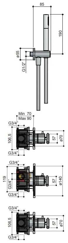 Hotbath Get Together IBS3GN inbouwdouche met 3s handdouche en 30cm plafondbuis geborsteld nikkel