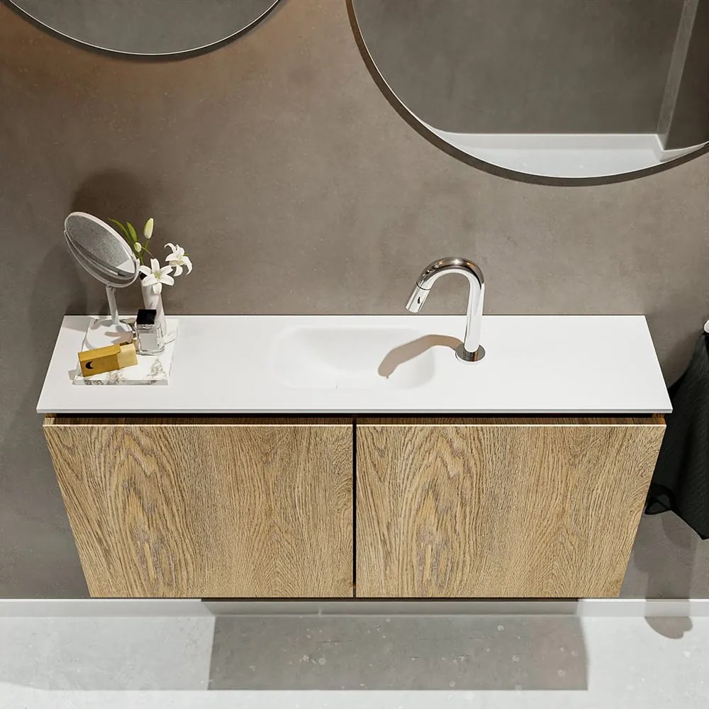 Mondiaz Ture 100cm toiletmeubel washed oak met wastafel talc midden 1 kraangat