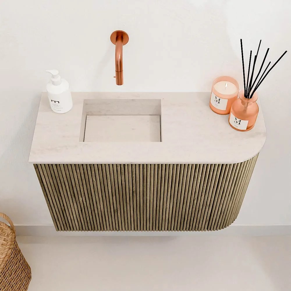 Mondiaz Joya DLux 60cm toiletmeubel ronding rechts dusk met wastafel faye links zonder kraangat meli