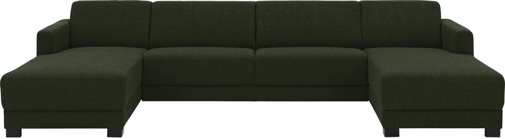 Goossens U-opstelling My Style Stof Grof Gweven groen, stof, 3-zits, stijlvol landelijk met chaise longue rechts met chaise longue links