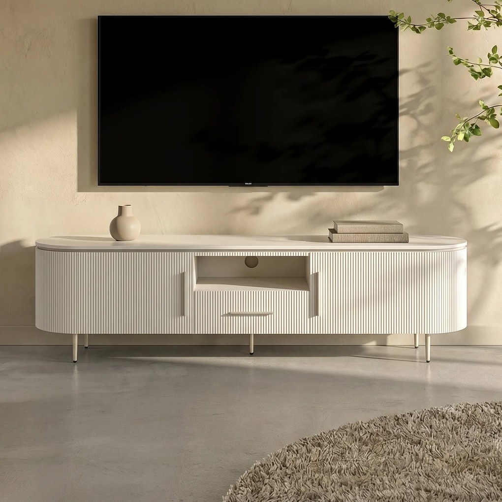 Beige Tv-meubel Met Ribbels 185 Cm - 185x45x45cm.