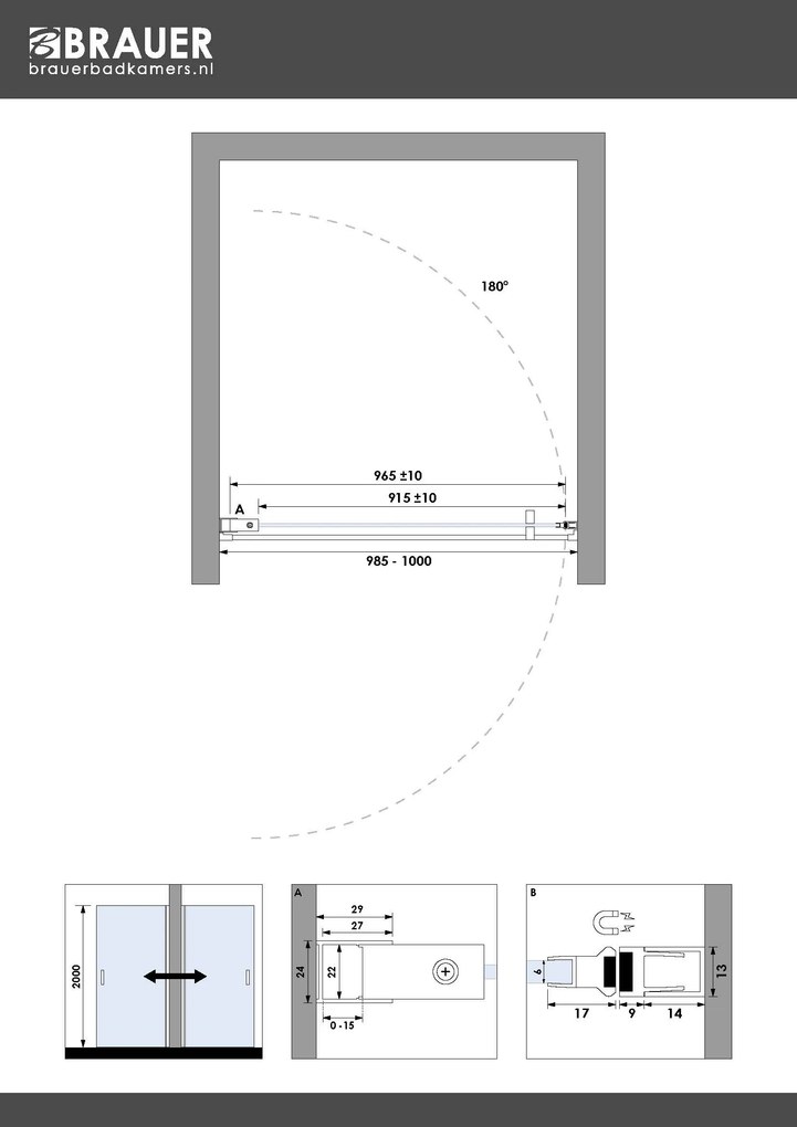 Brauer Season nisdeur met draaideur 100cm messing
