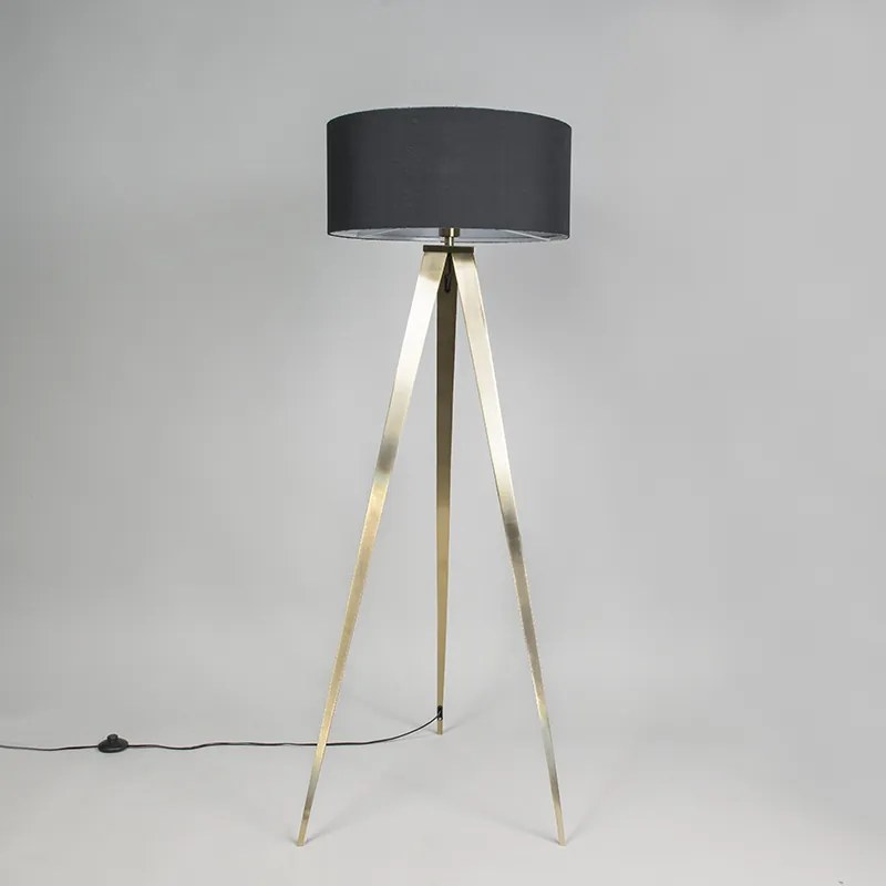 Moderne vloerlamp messing met zwarte kap - Ilse
