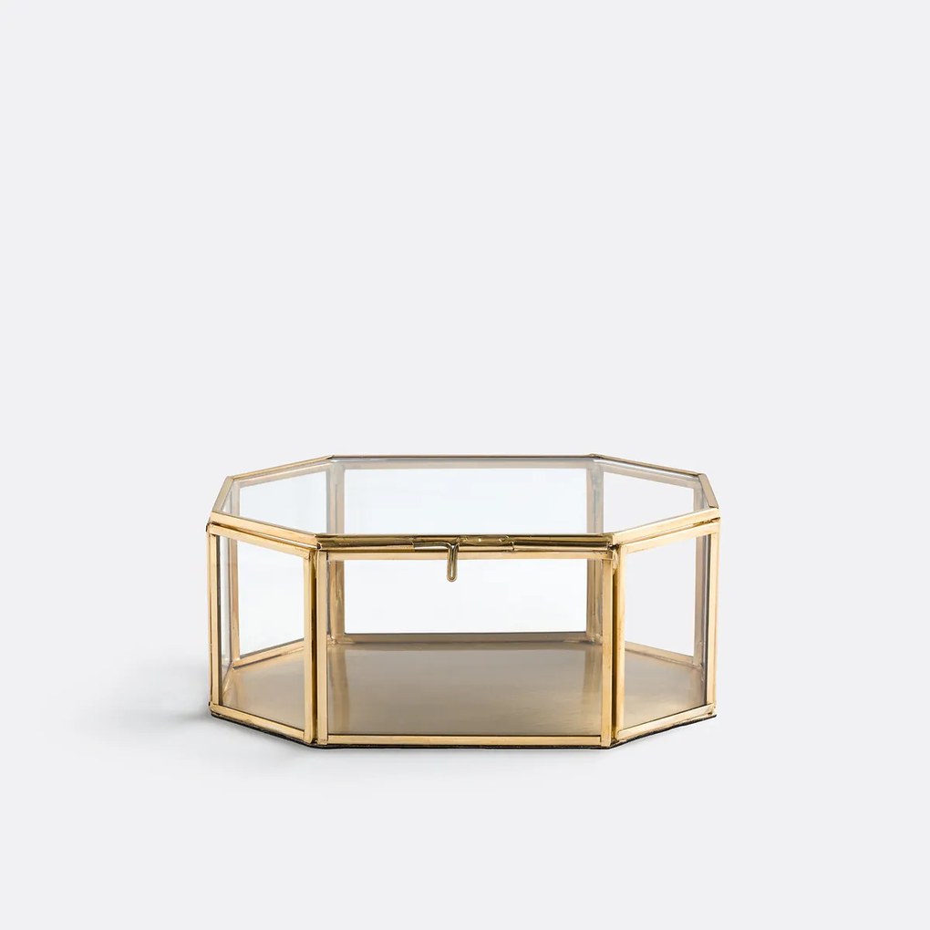 Vitrinekistje van glas en messing, Uyova