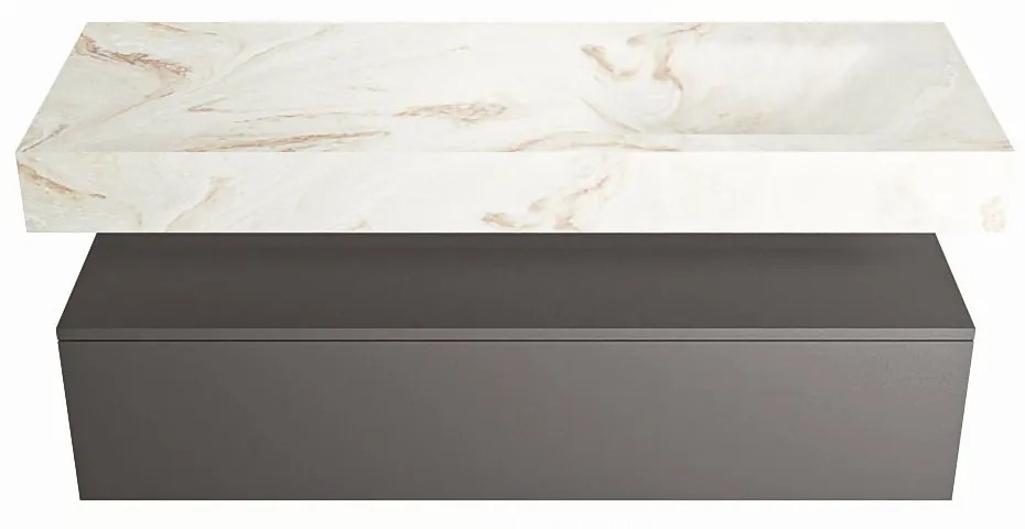 Mondiaz Alan DLux badmeubel 130cm dark grey 1 lade met wastafel frappe rechts zonder kraangat