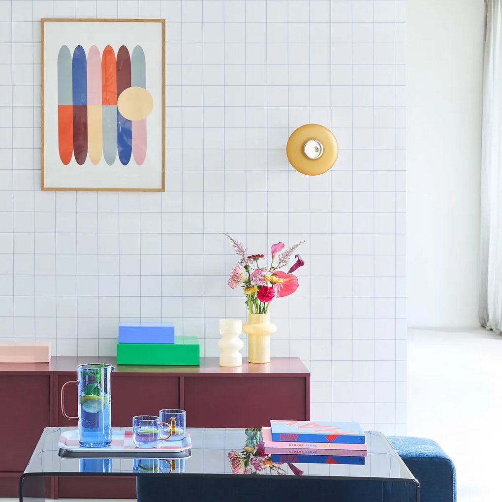 Wand- of plafondlamp, verchroomd ijzer en amberkleurig glas, OMER