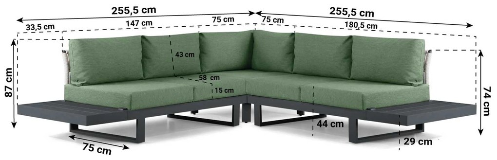 Hoek loungeset 5 personen Aluminium Grijs  Lifestyle Garden Furniture Lorenzo