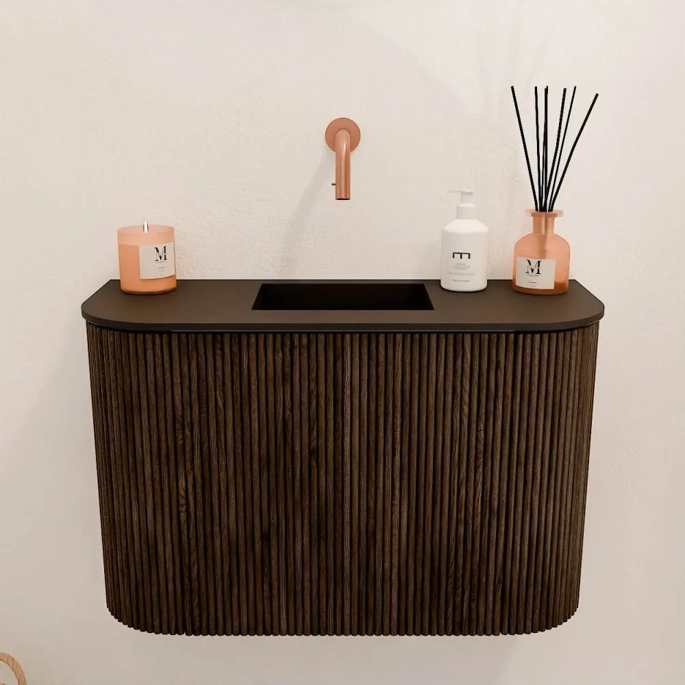 Mondiaz Joya 65cm toiletmeubel ronding links/rechts walnut met wastafel faye midden zonder kraangat urban