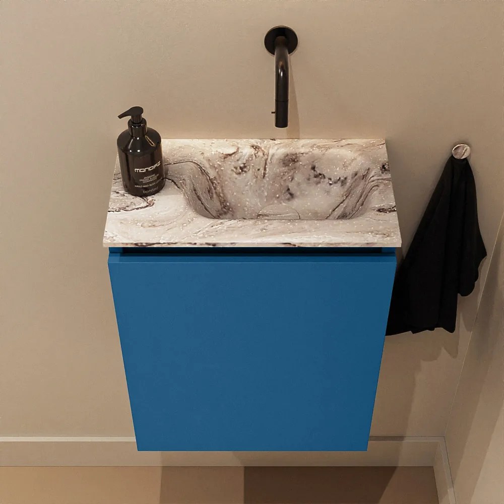 Mondiaz Ture DLux toiletmeubel 40cm jeans met wastafel glace rechts zonder kraangat