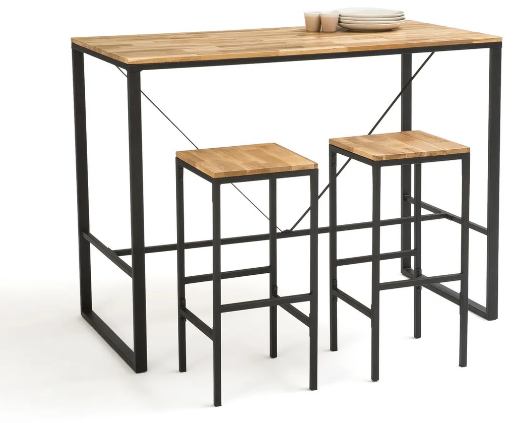 Hoge bartafel, 4-6 personen, eik/staal, Hiba