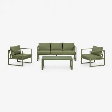 Tuinset Met 3-zitsbank, 2 Fauteuils En Salontafel Van Aluminium Lipov Groen – Intens Olijf - Sklum