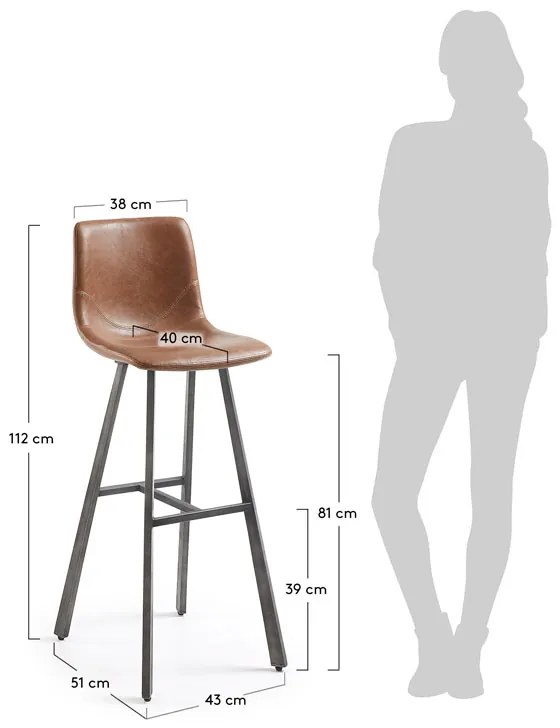 Kave Home Trap Barkruk Geborsteld PU Leer Bruin