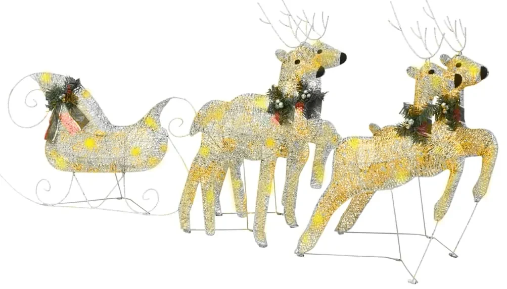 vidaXL Buitenkerstversiering rendieren en slee 100 LED's goudkleurig