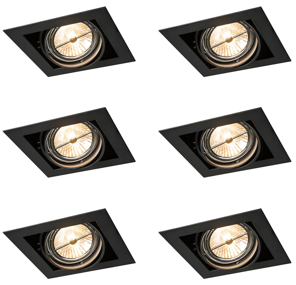 Set van 6 Inbouwspot zwart AR111 verstelbaar - Oneon