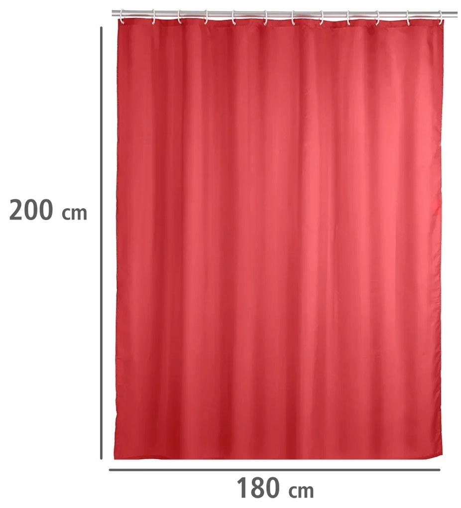 Wenko anti-schimmel douchegordijn 180x200cm polyester uni rood inclusief ringen