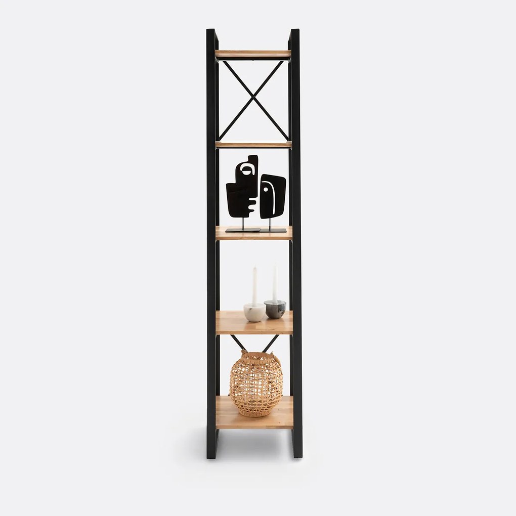 Boekenkast, massief eiken en staalmetaal, HIBA