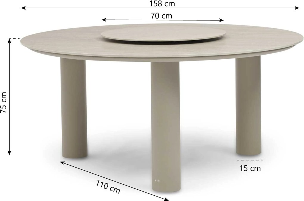 Dining Tuintafel rond 158 cm met lazy susan Zand/Beige Trino