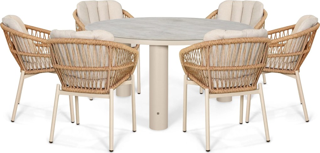 Tuinset Ronde Tuintafel 6 personen 150 cm Rope Taupe De Laan Projects
