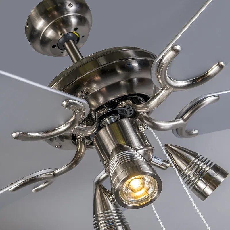 Plafondventilator staal 110cm 3-lichts met trekschakelaar - Mistral