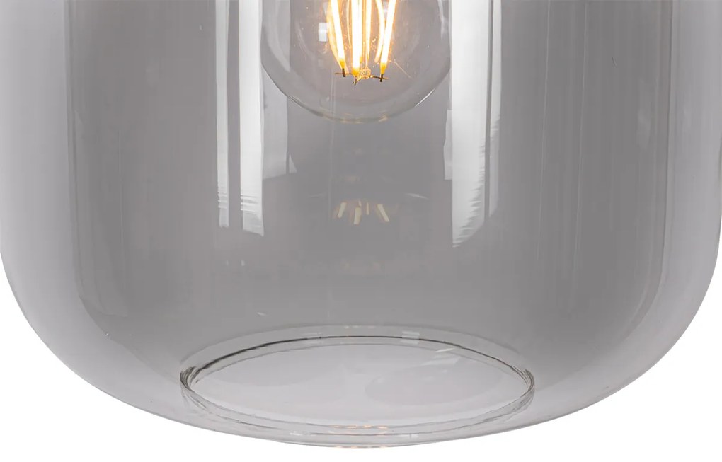 Hanglamp zwart met goud en smoke glas 3-lichts rond - Kyan
