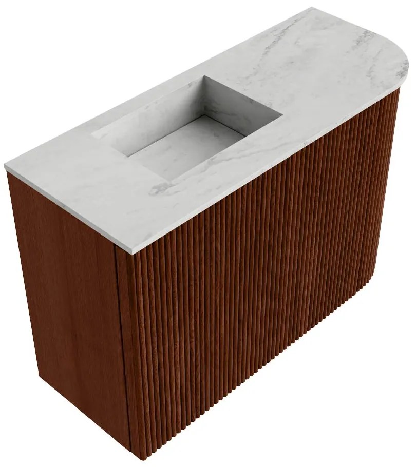Mondiaz Joya DLux 60cm toiletmeubel ronding rechts ruby met wastafel faye links zonder kraangat opalo