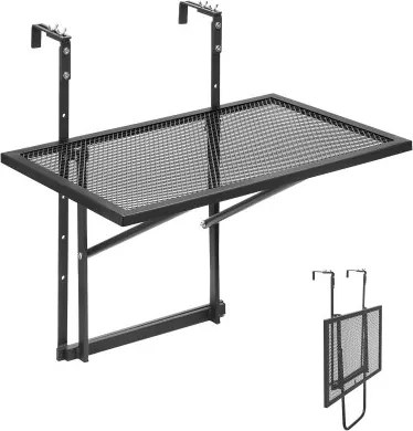 VEVOR Balkontafel, 61x41 cm, Opvouwbare metalen balkontafel, Opvouwbare tafel voor buitenleuningen, 5-voudig verstelbaar, Geschikt voor leuningen van 1 tot 4,7 inch, Serveertafel voor terras en terras