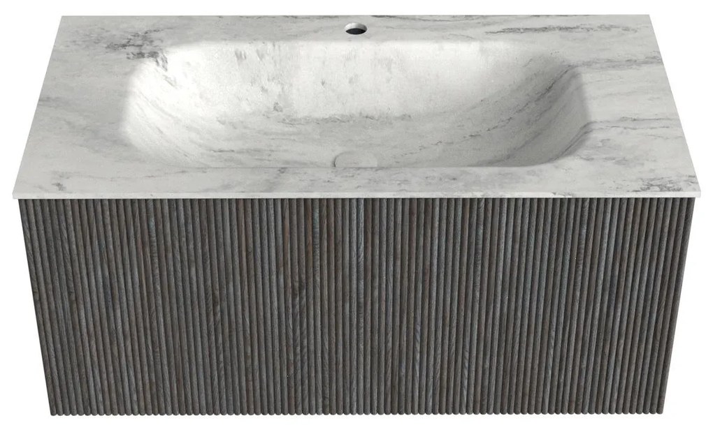Mondiaz Kurve-dlux 90cm badmeubel shadow met 1 lade en wastafel big small midden 1 kraangat opalo