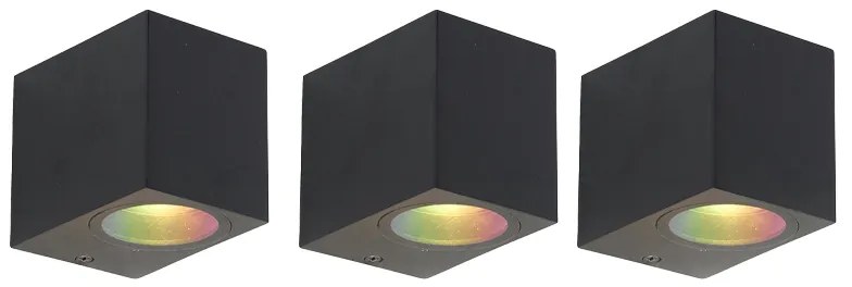 Buitenlamp Set van 3 smart wandlampen zwart GU10 50mm IP44 - Baleno Modern GU10 IP44 Buitenverlichting vierkant