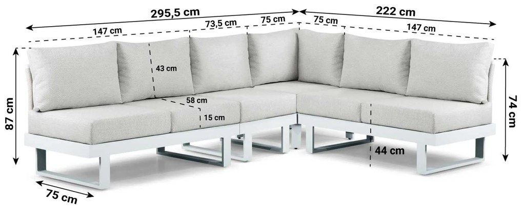 Hoek loungeset 6 personen Aluminium Wit  Lifestyle Garden Furniture Lorenzo