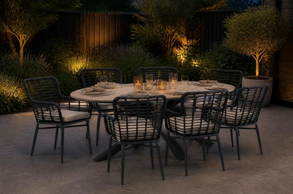 Tuinset 6 personen 220 cm Aluminium/Wicker Zwart De Laan Projects