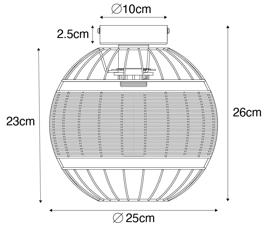 Oosterse plafondlamp zwart met rotan 25 cm - EmirOosters E27 rond Binnenverlichting Lamp