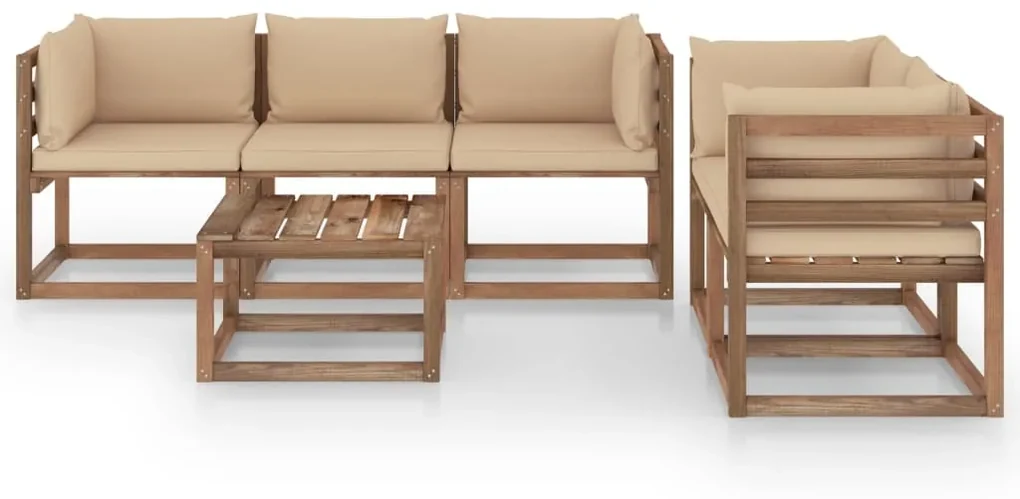 vidaXL 6-delige Loungeset met beige kussens