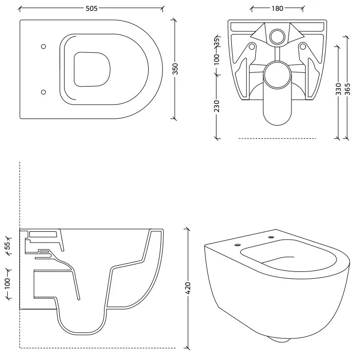 Xenz Gio randloos hangend toilet met softclose zitting antraciet mat