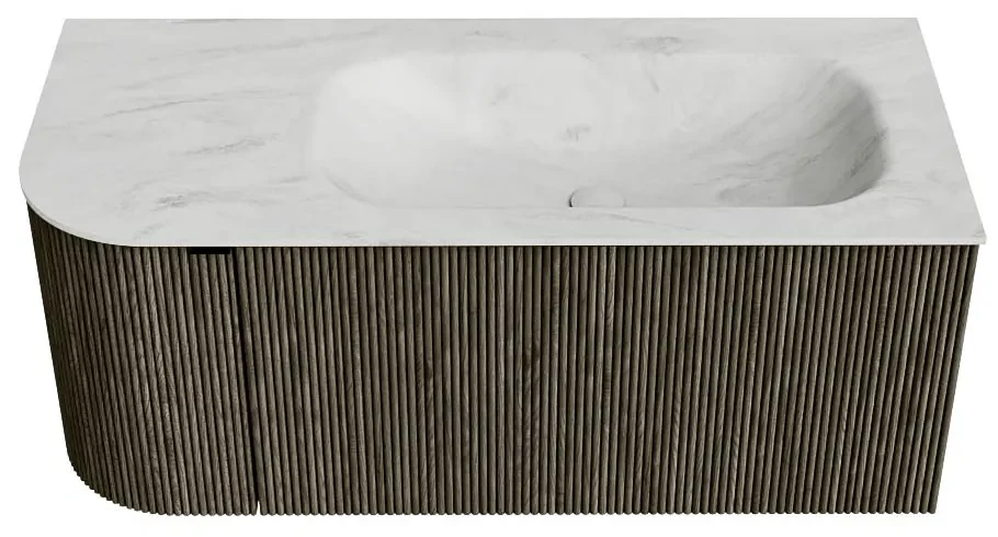 Mondiaz Kurve-dlux 105cm badmeubel ronding links shadow met 1 lade en deur en wastafel big small rechts zonder kraangat opalo