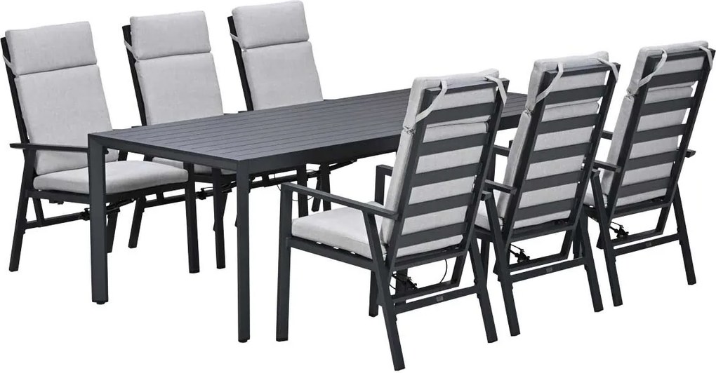 Garden Impressions Kasper tuinset 7-delig - tuintafel 220x93 cm donker grijs