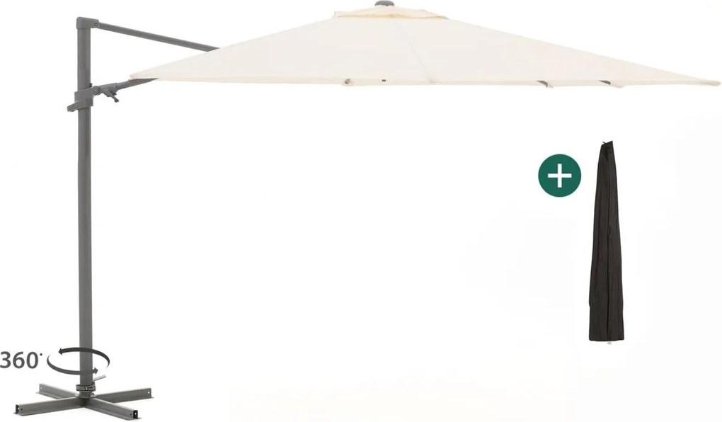 Parasol Shadowline Francisco | Inclusief hoes | Vierkant | 300x300cm | Met draaihendel | Wit | Kees Smit Tuinmeubelen