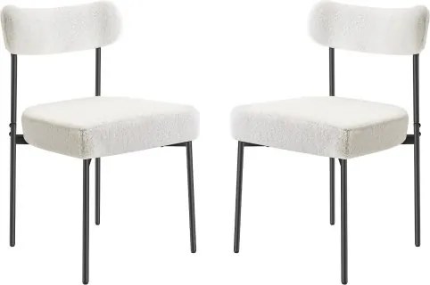 VEVOR Moderne eetkamerstoel (2 stuks) Sherpa-stoel (draagvermogen 136 kg) voor eettafels, ruimtebesparende keukentafelstoel met gebogen rugleuning en zwarte metalen poten, witte cafetariastoel