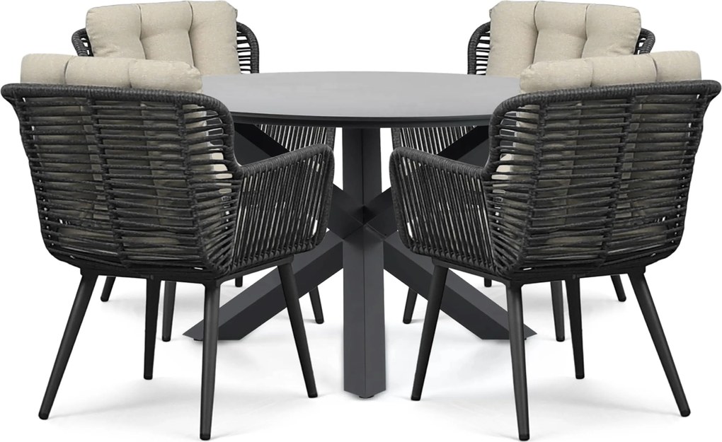 Tuinset Ronde Tuintafel 4 personen 130 cm Rope Grijs  Coco Custa/Orino