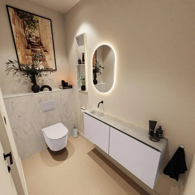 MONDIAZ TURE-DLUX 120cm toiletmeubel Cale. EDEN wastafel Opalo positie links. Zonder kraangat. TUREDX120CALL0OPA