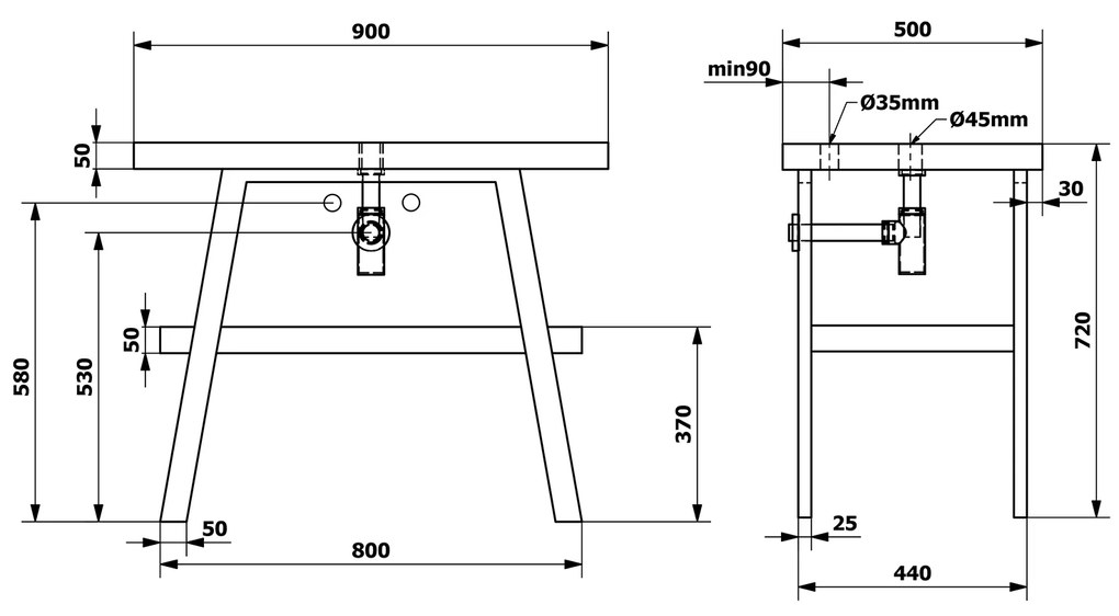 Sapho Twiga staand badmeubel 90cm zwart stalen frame aquamarijn