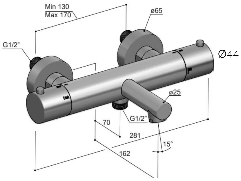 Hotbath Archie opbouw thermostatische badmengkraan geborsteld messing PVD