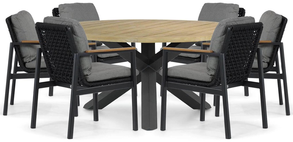 Tuinset Ronde Tuintafel 6 personen 160 cm Aluminium/rope Grijs  Coco Ralph/Rockville