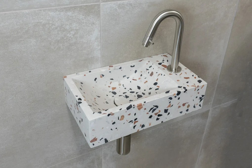 Saniclear Terrazzo fonteinset met gebogen kraan in RVS