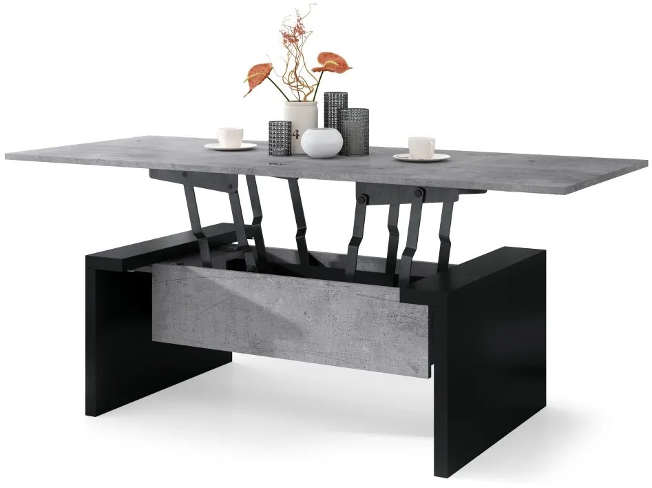 SPACE beton / zwart, opklapbare salontafel, in hoogte verstelbaar