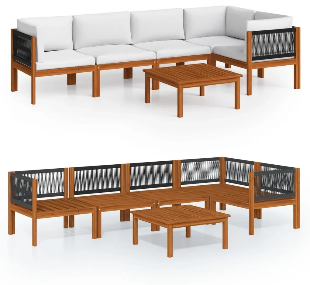 vidaXL 6-delige Loungeset met kussens massief acaciahout crèmekleurig