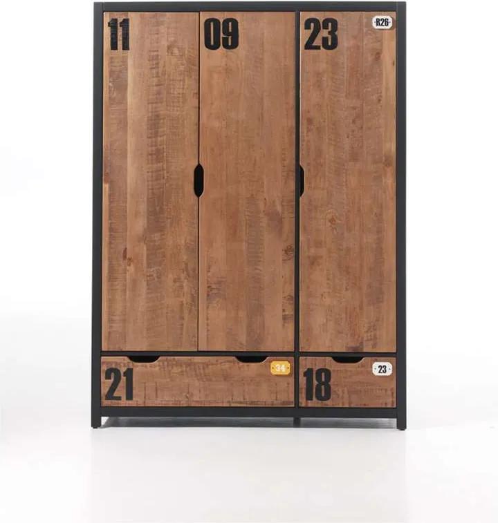 Vipack 3-deurs kledingkast Alex - bruin - 200x147,4x55 cm - Leen Bakker